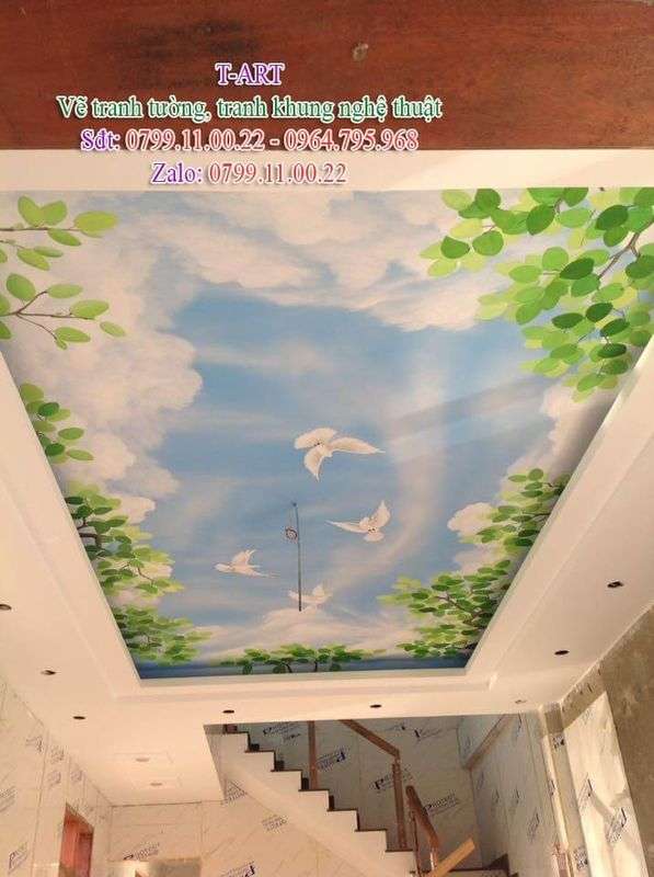 Dịch vụ vẽ tranh tường, vẽ trần mây, vẽ tranh tường giá rẻ, vẽ tranh tường đẹp, vẽ tranh lên trần nhà, vẽ tranh trên trần nhà
