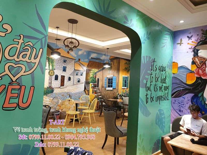 Vẽ tường 3D quán Cafe Đẹp Hút hồn  Khánh Artist  Tranh Tường 1989