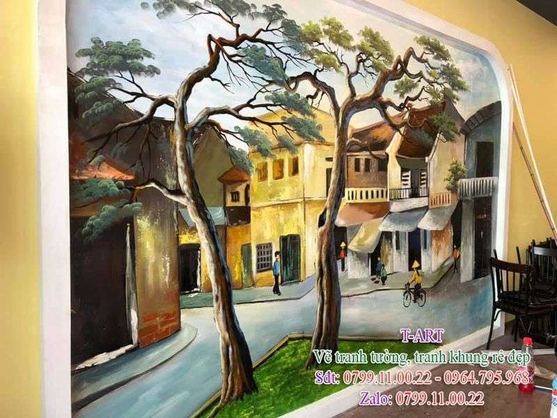 Dịch vụ vẽ tranh tường, vẽ tranh tường phố cổ Hà Nội, vẽ tranh tường phong cảnh, vẽ tranh tường phố cổ Hội An, vẽ tranh tường cafe, vẽ tranh tường quán ăn