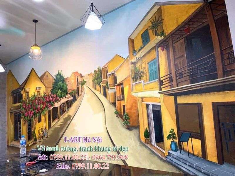 Dịch vụ vẽ tranh tường, vẽ tranh tường phố cổ Hà Nội, vẽ tranh tường phong cảnh, vẽ tranh tường phố cổ Hội An, vẽ tranh tường cafe, vẽ tranh tường quán ăn