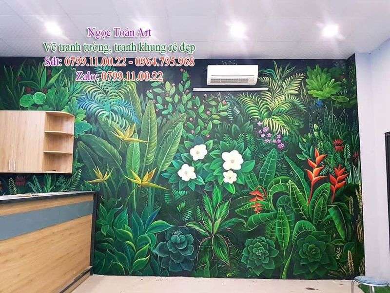 Dịch vụ vẽ tranh tường đẹp giá rẻ, vẽ tranh tường rừng nhiệt đới, vẽ tranh tường hoa lá cành, vẽ tranh tường cafe, vẽ tranh tường quán ăn, vẽ tranh tường spa, vẽ tranh tường phòng ngủ