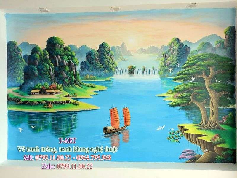 Tranh Phong Thủy Thác Nước tsd372  Tranh Sơn Dầu Minh Hưng  1 TPHCMtranh  vẽ tay 100 sơn dầu