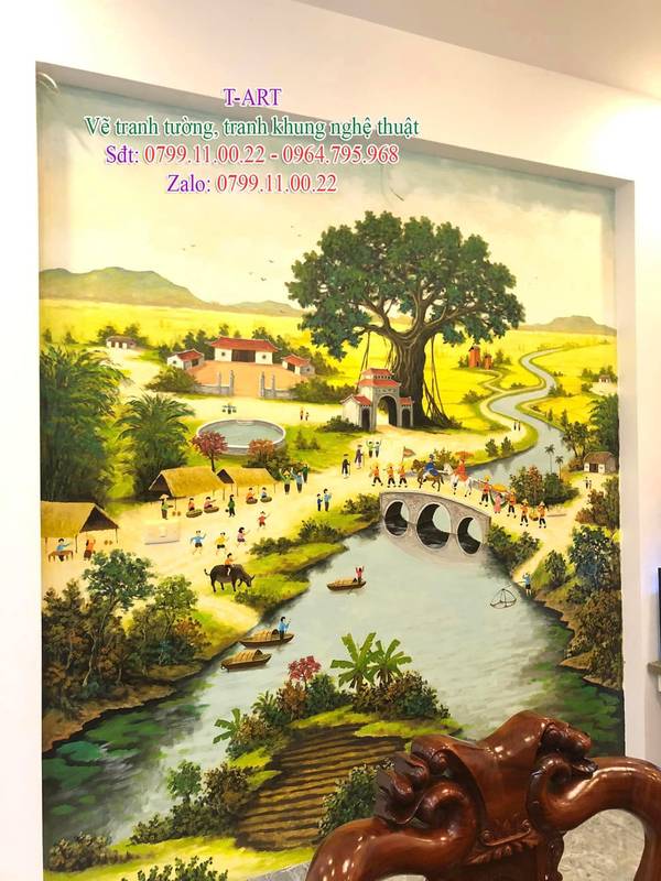Dịch vụ vẽ tranh tường, vẽ tranh tường phòng khách, vẽ tranh tường mã đáo thành công, vẽ tranh tường sơn thủy, vẽ tranh tường đồng quê