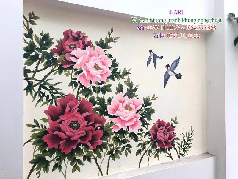 Dịch vụ vẽ tranh tường, vẽ tranh tường phòng ngủ, vẽ tranh tường nhẹ nhàng, vẽ tranh tường hoa lá
