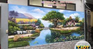 Vẽ Tranh Tường Phong Cảnh Đồng Quê vẽ tranh đồng quê, tranh tường cây đa bến nước, vẽ tranh sân đình làng quê, tranh quê hương trên tường, tranh tường truyền thống Việt, vẽ cảnh quê đẹp